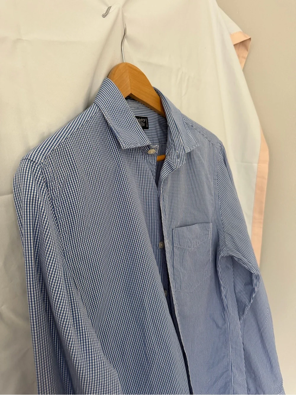 J.Crew Haberdashery 80s 2 ply Blue Gingham Dress Shirt Small 14-14½